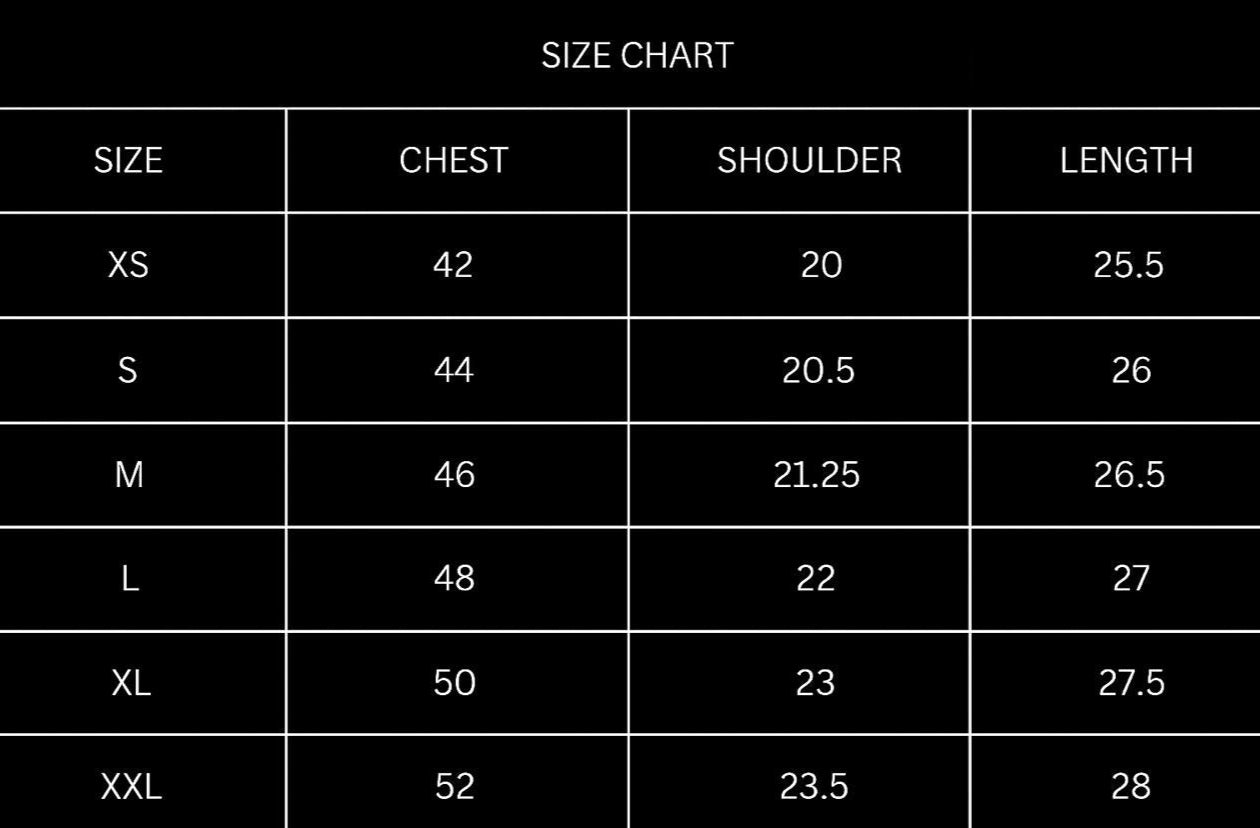 Size chart for ECLIPSE HOODIE